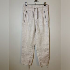 Athleta White Cabo Linen Leopard Print Zip Pockets Joggers Pants Womens Size 6